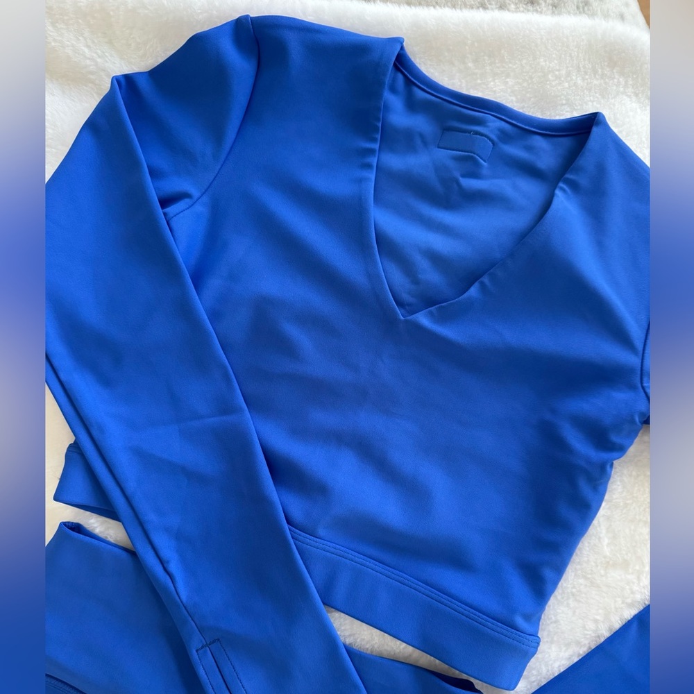 SuttleFlex Bright Royal Blue Active Crop Top & High-Waist Shorts Dance Set YXL - Picture 4 of 6